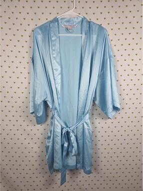 Victorias Secret Satin Silky Robe Blue One Size Fits all kimono Wrap Lounge